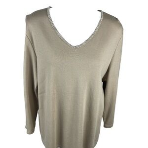 Croft & Barrow Taupe Tee with Bead Detail